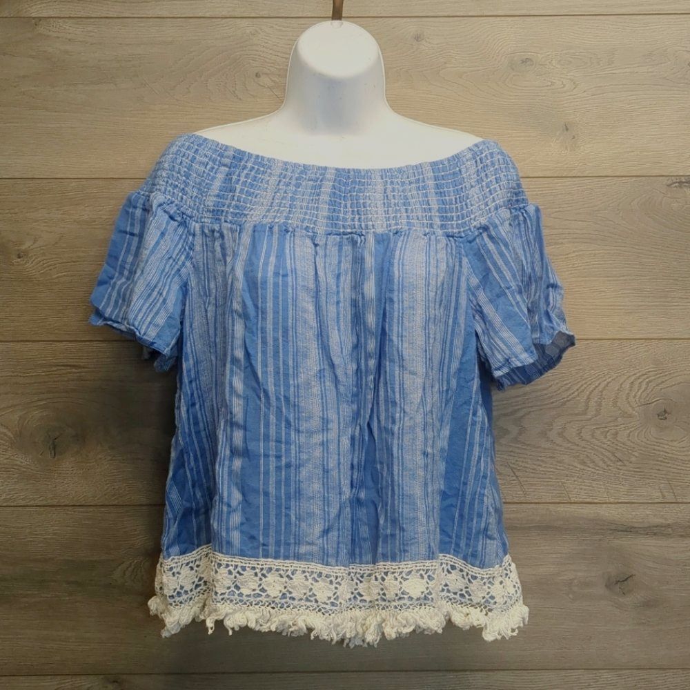 Abercrombie and Fitch Striped Boho Embroidered Blouse Women's Size Small